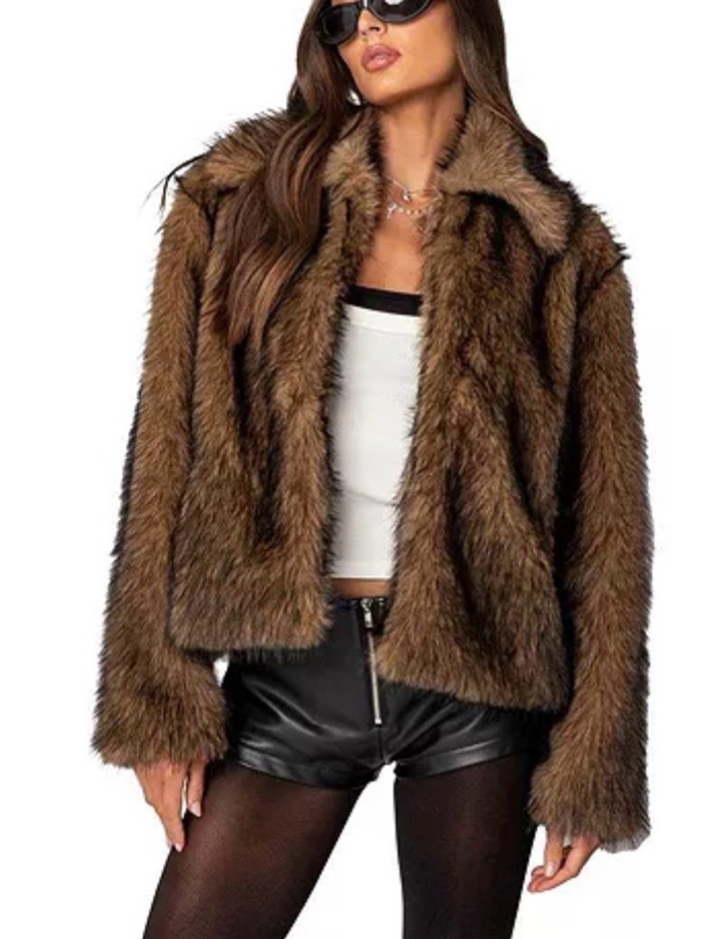 Edikted Mob Wife Faux Fur Jacket Brown M